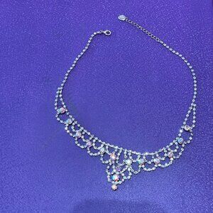 Icing Silver Rhinestone Bib Necklace – Y2K-Inspired, Wedding/Prom